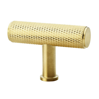 Alexander & Wilks Crispin Knurled T-Bar Cupboard Knob (55mm Width), Satin Brass PVD - AW801-55-SBPVD SATIN BRASS PVD