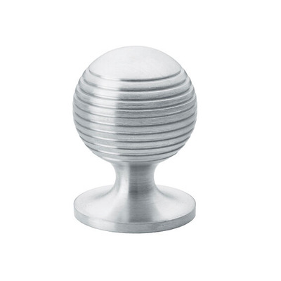 Alexander & Wilks Caesar Cupboard Knob On Round Rose (25mm, 32mm OR 38mm), Satin Chrome - AW832-SC SATIN CHROME - 25mm