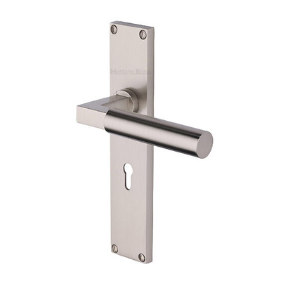 Heritage Brass Bauhaus Door Handles On 200mm Backplate, Satin Nickel - VT6300-SN (sold in pairs) BATHROOM