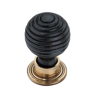 Spira Brass Ebonised Preston Cupboard Knob (35mm OR 38mm), Ebonised Wood With Antique Brass Rose - SB2341AB  EBONISED WOOD WITH ANTIQUE BRASS ROSE - LARGE