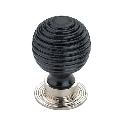 Spira Brass Ebonised Preston Cupboard Knob (35mm OR 38mm), Ebonised Wood With Polished Nickel Rose - SB2341PN  EBONISED WOOD WITH POLISHED NICKEL ROSE - LARGE