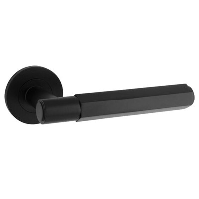 Alexander & Wilks Spitfire Hex Door Handles On Round Rose, Black - AW224BL BLACK