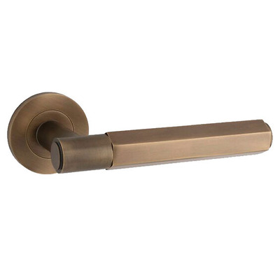 Alexander & Wilks Spitfire Hex Door Handles On Round Rose, Italian Brass - AW224IB ITALIAN BRASS