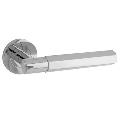 Alexander & Wilks Spitfire Hex Door Handles On Round Rose, Polished Chrome - AW224PC POLISHED CHROME