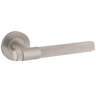 Alexander & Wilks Knurled Kingston Door Handles On Round Rose, Satin Nickel PVD - AW240SNPVD SATIN NICKEL PVD