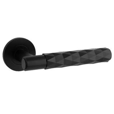 Alexander & Wilks Diamond Cut Spitfire Door Handles On Round Rose, Black - AW226BL (sold in pairs) BLACK