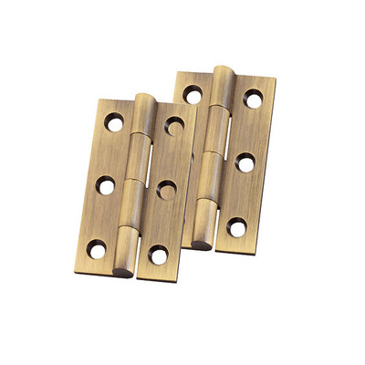 Alexander & Wilks Heavy Pattern Solid Brass Cabinet Butt Hinges (2", 2.5" OR 3"), Antique Brass - AW050-CH-AB ANTIQUE BRASS - 64mm x 35mm x 2.2mm