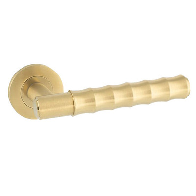 Alexander & Wilks Bamboo Door Handles On Round Rose, Satin Brass PVD - AW225SBPVD SATIN BRASS PVD