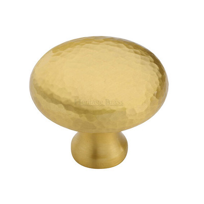 Heritage Brass Victorian Round Hammered Design Cabinet Knob (32mm OR 38mm), Satin Brass - HAM113 32-SB SATIN BRASS - 32mm