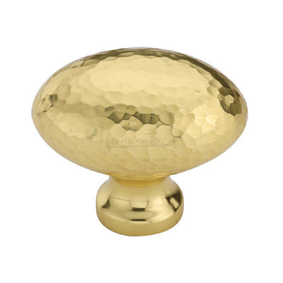 Heritage Brass Victorian Oval Hammered Design Cabinet Knob (32mm OR 38mm), Polished Brass - HAM114 32-PB POLISHED BRASS - 38mm