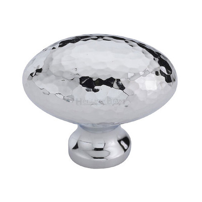 Heritage Brass Victorian Oval Hammered Design Cabinet Knob (32mm OR 38mm), Polished Chrome - HAM114 32-PC POLISHED CHROME - 38mm