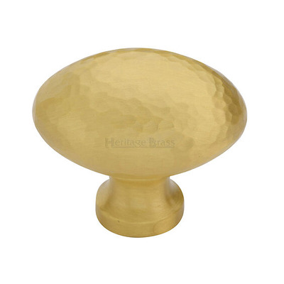Heritage Brass Victorian Oval Hammered Design Cabinet Knob (32mm OR 38mm), Satin Brass - HAM114 32-SB SATIN BRASS - 32mm