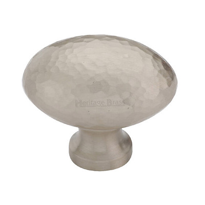 Heritage Brass Victorian Oval Hammered Design Cabinet Knob (32mm OR 38mm), Satin Nickel - HAM114 32-SN SATIN NICKEL - 38mm