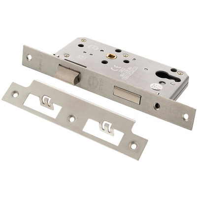 Atlantic DIN Euro Profile Sashlock Double Throw (60mm Backset), Satin Stainless Steel - ALKDINES60SSS SATIN STAINLESS STEEL
